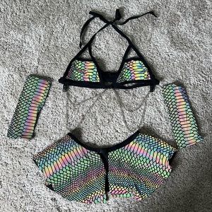 Custom Made Light Reflective Color Changing Rave Festival Top Bottom Set sz S